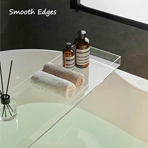 SHUNLI Acrylic Bathtub Tray Caddy, Clear Bath Tub Tray Shelf Table | Luxury Bathroom Organizer Tablet Holder for Soap Perfume Skincare, Bath Accessory, Easy to Clean - color: Transparent With Visible Edge