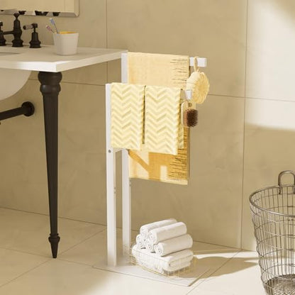 Yawinhe 2 Tier Free Standing Towel Rack,31.5in Towel Drying Rack,White | Blanket Holder with Marble Base;Tall Towel Drying Rack Outdoor; Metal Towel Stand for Bathrooms;Hand Holder for Bathroom - color: White