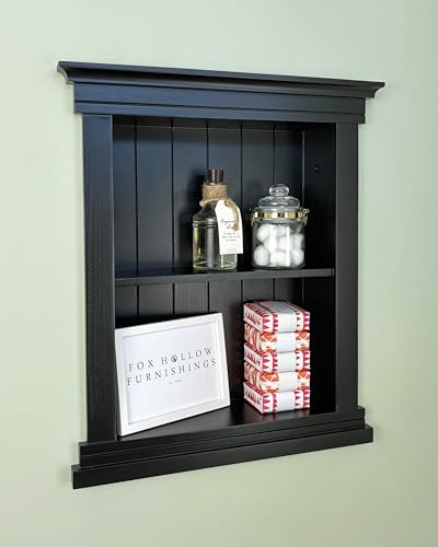 14x18 Elliot Craftsman Recessed Wood Wall Niche, Open Medicine Cabinet Replacement, in The Wall Bathroom Cabinet Insert Shelves, Made in North America, NO MDF, Beadboard, Black - color: Black Beadboard