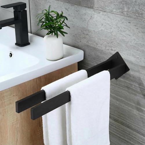 Double Rod Towel Bar 16 Inch, SUS304 Stainless Steel Wall Mounted Towel Holder, Bathroom Kitchen Double Layer Towel Rail, Modern Design Square Wall Towel Rack for Bathroom, Kitchen Black - color: Black