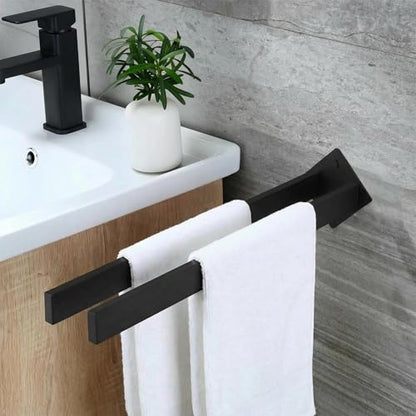 Double Rod Towel Bar 16 Inch, SUS304 Stainless Steel Wall Mounted Towel Holder, Bathroom Kitchen Double Layer Towel Rail, Modern Design Square Wall Towel Rack for Bathroom, Kitchen Black - color: Black