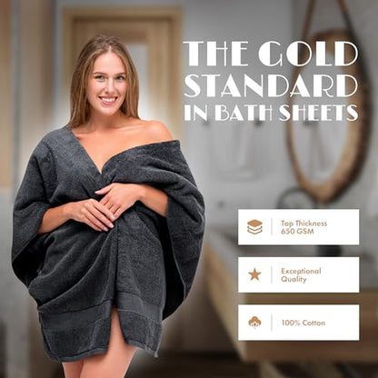 White Classic Luxury Soft Bath Sheets Set - 650 GSM Cotton Luxury Bath Towels Extra Large 35x70 | Highly Absorbent and Quick Dry | Hotel Quality Extra Large Towels Oversized, Black, 2 Pack - color: Black, size: Bath Sheets, 2 Pack