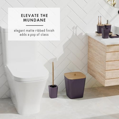 Clara Clark Bathroom Accessories Set - 27PC Bathroom Set with Adhesive Corner Shower Caddy Hanging, Bathroom Sets with Shower Curtain and Rugs, Purple Shower Curtain Set with Bathroom Trash Can | 27 Piece Purple Bathroom Sets with Shower Curtain and Rugs