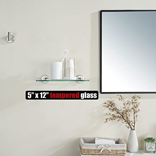 JQK Bathroom Glass Shelf, Tempered Glass Shower Storage 12 by 5 inches, 304 Stainless Steel Brushed Finish Wall Mount, TGS101L12-BN - color: Brushed, size: 12 Inch (1 Pack)