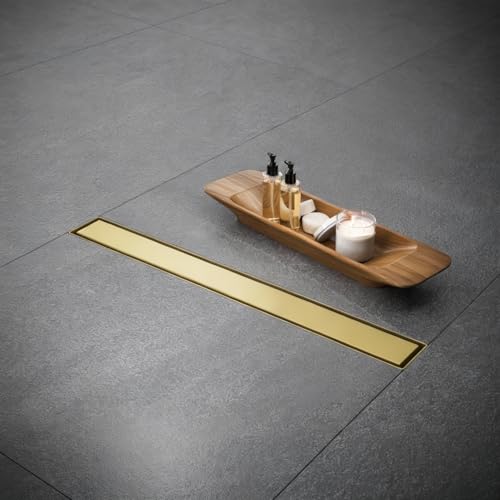 AVSIILE Linear Shower Floor Drain, Brushed Gold 40 Inch 304 Stainless Steel Bathroom Drains Kit, Rectangular Shower Trench Drain with Reversable Tile-in Pattern Drain Cover & Hair Catcher - color: Brushed Gold, size: 40 Inch