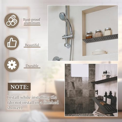 Teenyyou 1 Pcs Aluminum Shower Niche Rectangular Shelf Bronze 5/32"/ 4 mm Thick, Petal Design, Matte Bronze Finish for 12" Prefabricated Niches, Fits 5/32" Grout Line - color: Bronze