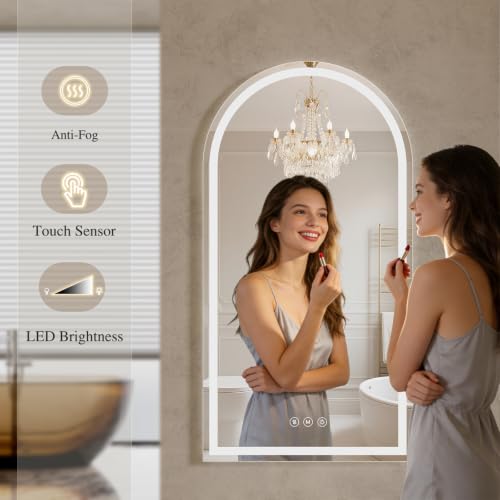 Arched LED Bathroom Mirrors with Lights 36"x60" Led Full Length Mirror, Anti-Fog, Dimmable - size: 60"L x 36"W