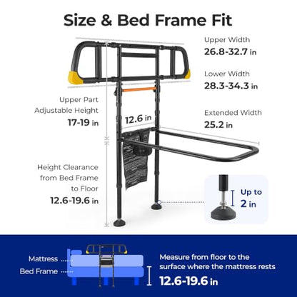 Bed Rails for Elderly Adults Safety, 350 lb Capacity Foldable Bed Rail for Seniors, Width and Height Adjustable, Safety Rail for Adults - size: Bed Rail_5_C