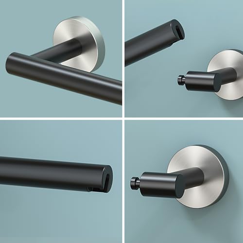 FORIOUS Commercial Toilet Paper Holder Wall Mount Bathroom Tissue Holder | Matte Black & Brushed Nickel | SUS304 Stainless Steel | Double Post Pivoting Toilet Paper Roll Holder | Screw-In | Round Base - color: Matte Black & Stainless Steel