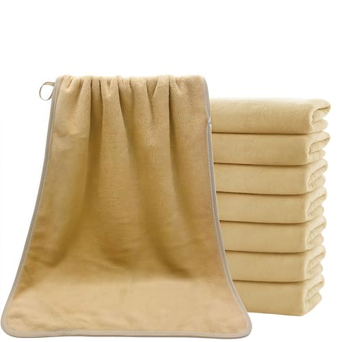 8 Pack Hand Towel for Bathroom Microfiber Towel with Loop Quick Dry Christmas Decorations Small Hand Towels for Kitchen Hotel 14 x29.6inch (Khaki)