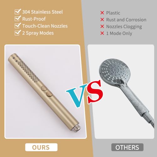 Shower Slide Bar with Handheld Sprayer 2 Modes Handle Shower 59" SUS304 Stainless Steel Hose Shower Height and Angle Adjustable Wall Mounted Bathroom Shower System Remodel Hardware Brushed Gold - color: Brushed Gold-Round