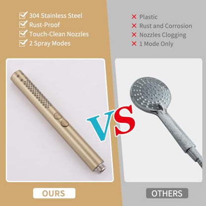 Shower Slide Bar with Handheld Sprayer 2 Modes Handle Shower 59" SUS304 Stainless Steel Hose Shower Height and Angle Adjustable Wall Mounted Bathroom Shower System Remodel Hardware Brushed Gold - color: Brushed Gold-Round