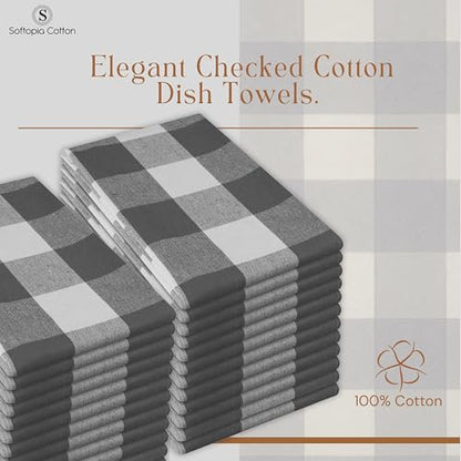Gray Buffalo Plaid Checked Dish Towels 12 Pack, 100% Cotton, 16x26 Inches, Super Absorbent, Quick Drying, Soft, Lint-Free, Durable Tea & Bar Towels with Hanging Loop, Grey and White - color: Grey, White - Buffalo, size: 16 X 26 - 12 Pack