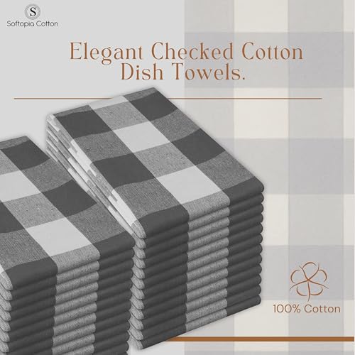 Grey Buffalo Check Plaid Kitchen Towels, 4 Pack, 100% Cotton, 16x26 Inches, Super Absorbent, Quick Dry, Soft, Lint-Free, Dish Drying & Cleaning Towels with Hanging Loop, Gray White - color: Grey, White - Buffalo, size: 16 X 26 - 4 Pack