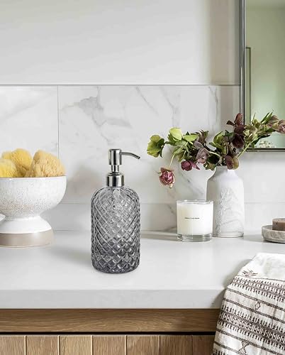 JASAI 18Oz Smoky Gray Glass Soap Dispenser with Rust Proof Pump | Refillable Dish soap Dispenser for Kitchen, Bathroom Soap Dispenser for Dispense Hand soap, Lotion. - color: Smoky Gray