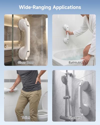 2 Pack Shower Grab Bar for Shower and Bathtubs, No Drilling, White | Suction Shower Handle for Elderly, Suction Cup Removable Handrails Safety Grip, Heavy Duty, 12 inch - color: White