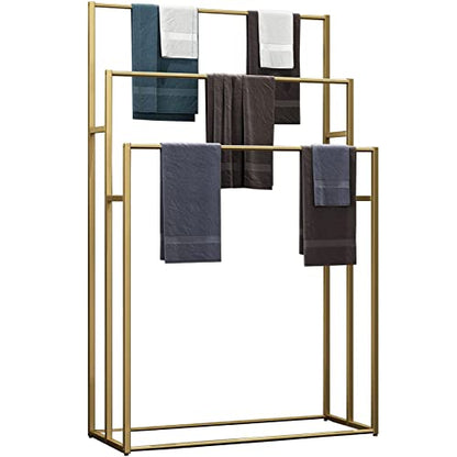 3 Tier Standing Towel Rack - Extra Wide Large Bathroom Towel Stand, Heavy-Duty Metal Towel Drying Rack for Poolside (Matte Gold, 37.4” Wide) - color: Gold