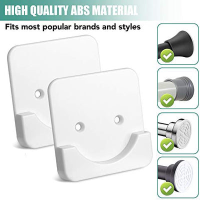 Shower Curtain Rod Holder for Wall Mount | Adhesive Shower Tension Rod Retainer for Tile | No Drilling | Stick On | 2 Pack, White (Shower Curtain Rod Not Included) - color: White