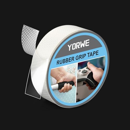 Yorwe Rubber Grip Tape, Ultra-Thin Strong Adhesive Anti-Slip Waterproof Heat Resistant Wear-Resistant Cushion Pad, Making Handles or Contact Surfaces Safer, with Grip and Comfort (Clear, 1In x 10Ft) - color: Clear, size: 1In x 10Ft