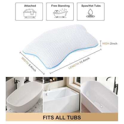 Non Slip Bath Pillow, Luxury Spa Bathtub Head & Neck Rest Support, Permeable Quick Drying Air Mesh Tub Pillow with 4 Large Suction Cups, Fits Any Tubs, Soft and Relaxing (White) - color: White