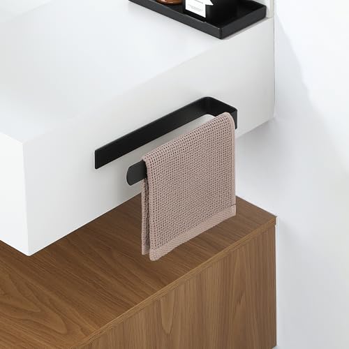 Alise Hand Towel Holder Self Adhesive Towel Bar for Bathroom,Matte Black | Towel Hanger for Bathroom,SUS304 Stainless Steel Towel Rack for Kitchen Under Sink Cabinet Wash Basin Side,No Drilling - color: Matte Black