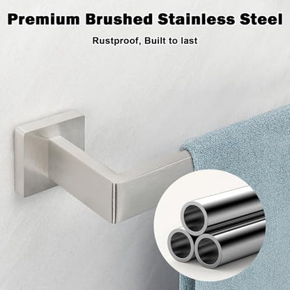 Towel Bar for Bathroom, 16 Inch Stainless Steel Bath Towel Rack Wall Mounted Towel Holder Hardware Accessory (Brushed Nickel)
