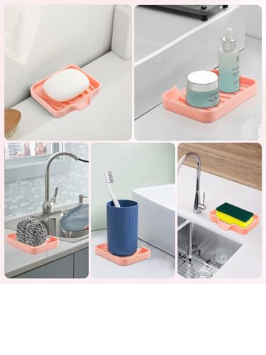 2PCS Self Draining Soap Holder,Silicone Soap Dish,Suitable for Kitchen,Bathroom,Shower,Bath Tub,Soap Container（Pink） - color: Pink