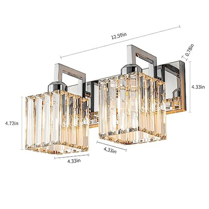Modern Bathroom Vanity Light 2-Lights Chrome Crystal Wall Lamp Bathroom Modern Crystal Vanity Lighting - color: Chrome Crooked, size: 2-light