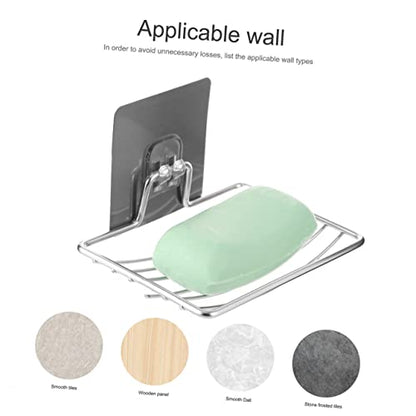 2pcs Double Layer Soap Drainer Wall Mount Soap Holder Stainless Steel Suction Cup Draining Easy Clean Bathroom Supplies
