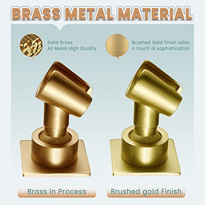Shower Head Holder Handheld Shower Wand Holder Adjustable Shower Head Bracket Shower Wall Mount Holder, Brushed Brass/Gold Finish, Drill Free Glue Installation - color: Brushed Gold