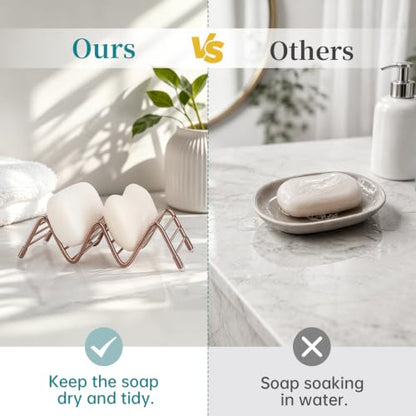 Stainless Steel Soap Dish Self Draining Bar Soap Holder, Rose Gold | Reversible Design Fits 2-3 Bars, Rustproof, Easy to Clean, Space Saving, Non Slip, for Bathroom, Shower, Kitchen - color: Rose Gold, size: 5.8" x 2.5"(no tray)