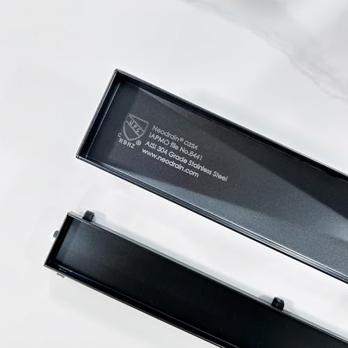 Neodrain 24" Shiny Black Linear Shower Drain,2-in-1 Flat& Tile Insert Cover | 304 Stainless Steel,Fast Drainage, Durable,Rectangle Shower Floor Drain with Adjustable Feet,Hair Strainer,Fits Bathrooms - color: Shiny Black, size: 24 In
