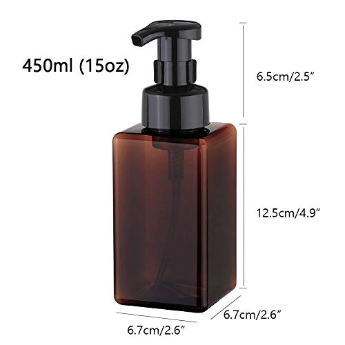 UUJOLY Foaming Soap Dispenser, 450ml (15oz) Refillable Pump Bottle Plastic for Liquid Soap, Shampoo, Body Wash (2 Pcs) (Amber) | Hand Dispenser for Liquid Soap, Shampoo & Body Wash – Saves Soap with Rich Foam, Reusable, Easy to Refill, BPA-Free - color: A