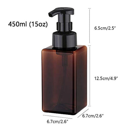 UUJOLY Foaming Soap Dispenser, 450ml (15oz) Refillable Pump Bottle Plastic for Liquid Soap, Shampoo, Body Wash (2 Pcs) (Amber) | Hand Dispenser for Liquid Soap, Shampoo & Body Wash – Saves Soap with Rich Foam, Reusable, Easy to Refill, BPA-Free - color: A