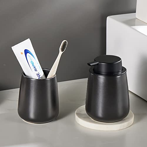 12Oz Hand Soap Dispenser - 2 Pack Ceramic Foam Soap Dispenser Set | Foaming Dispenser with Easy-to-Press Pump, Reusable and Refillable Mordern Dish Soap Dispenser for Bathroom & Kitchen, Black - color: Black Foming Dispenser
