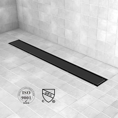 36 Inch Offset Linear Shower Drain,Black 304 Stainless Steel | Offset Side Outlet,Easy to install,Tile-In Grate,Hair Catcher,Leveling Feet,Complete Install Kit, Removable Grate Cover - color: Black, size: 36 inch