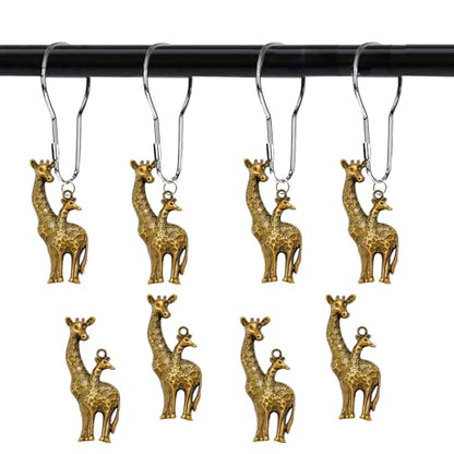 Giraffe Shower Curtain,12 Pcs Giraffe Shower Curtain Hooks Animal Forest Park Theme Decor, House Bathroom Decor Accessorie, Giraffe Bathroom Set Stainless Steel Ring Rustproof (Bronze)