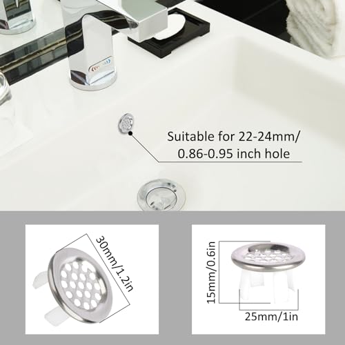 6 Pack Sink Overflow Ring Bathroom Sink Overflow Trim Ring Stainless Steel Mesh Round Hole Cover for Bathroom Kitchen Sink Basin Trim Overflow Cover