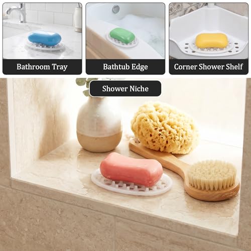 2 Pack Soap Dish for Shower, Non-Slip Silicone Bar Soap Holder Self-Draining Soaps Saver Pad Kitchen & Bathroom Accessories for Shower Niche/Shelf Bathtub