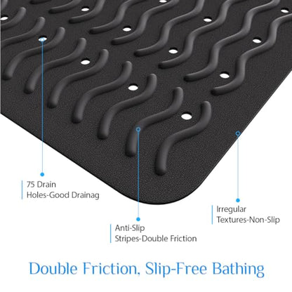 Non Slip Bathtub Mat & Shower Mat, 31x15'' Anti Slip Bath Mat for Tub, Soft TPE Anti-Skid Bathroom Mat with 194 Suction Cups & Drain Holes, Wave-Textured Grip, Machine Washable, Black - color: Black