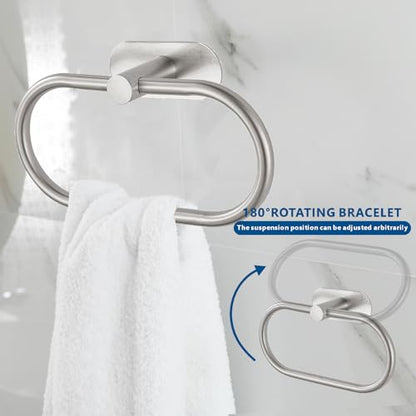 Toilet Paper Holder/Towel Ring Self Adhesive, Eolax No Drilling Brushed Nickel Bathroom Hardware Accessories, Stainless Steel Sticky Toilet Roll Hanger and Hand Towel Holder, 2 Pieces - color: Brushed Nickel