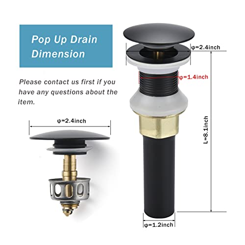 Rockgoya Bathroom Sink Drain,5 Pack Drain Stopper Bathroom Sink Without Overflow,Pop Up Drain Assembly with Detachable Strainer Basket,Built-in Anti-Clogging Strainer,Stainless Steel Mattle Black - color: Mattle Black-5 Pack, style: Without Overflow