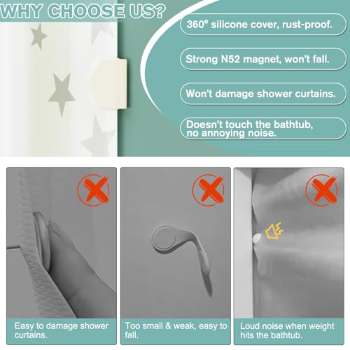 6 Pack Magnetic Silicone Shower Curtain Clips,Strong Magnet Curtain Holders | Shower Curtain Clips for Liners, Self-Adhesive Waterproof, Keep Liner Sealed to Wall, Windproof Easy Installation No-Drill - color: 6 Packs
