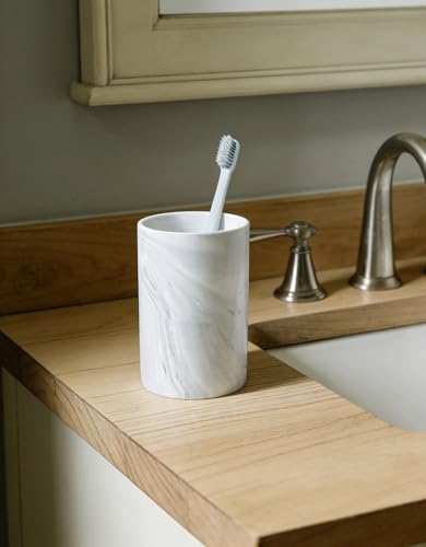 Kelake Ceramic Rustic Gray Marble Bathroom Tumbler Cup for Mouthwash Rinsing Toothbrush and Toothpaste Holder Stand Cups 280 ml Porcelain Milk Drinking Cups for Christmas Birthday - color: Gray Marble Pattern Cup