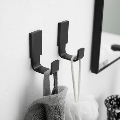 Brass Towel Hook, Bathroom Robe Coat Clothes Hook, Matte Black, 2 Pack | Wall Mounted with Screws for Bathroom, Kitchen, Hotel, Garage, Laundry, Square Coat and Hat Hooks, Rustproof & High Quality - color: Matte Black, size: 2 Pack