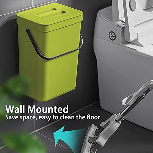 stonespace Small Trash Can with Lid,Under Sink Compost Bin,3.2 Gallon Green | Hanging Trash Can with Lid for Cupboard/Bathroom/Bedroom/Office/Camping, Mountable Trash Can,Kitchen Compost Bin - color: Green, size: 12L/3.2GAL