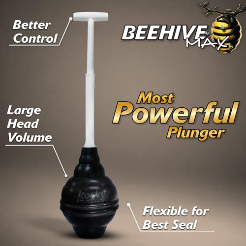 Korky BeehiveMAX Heavy Duty Toilet Plunger - Seals All Bowl Shapes – Powerful Clog Removal 1 Count (Pack of 8) - style: Adjustable Handle (Pack of 8)