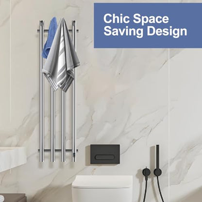 Heated Towel Rack, Towel Warmer with Timer, Wall Mounted hot Towel Warmer Rack for Bathroom, Hardwired or Plug-in Models Vertical Towel Heater (Silver) - color: Silver