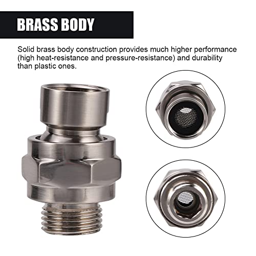 Shower Head Connector,Brass Ball Joint Adjustable Shower Arm Extension Swivel Adapter,Large Water Flow Ball Joint Universal Showering Component Shower Connector,Accessory for Bathroom(Brushed)