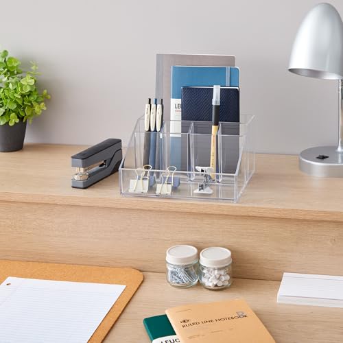 STORi Stackable Desk Organizer, Clear Pen Pencil Makeup Brush Holder for Desktops and Vanities, 6 Compartment Caddy (Made in USA) - style: Organizer Top